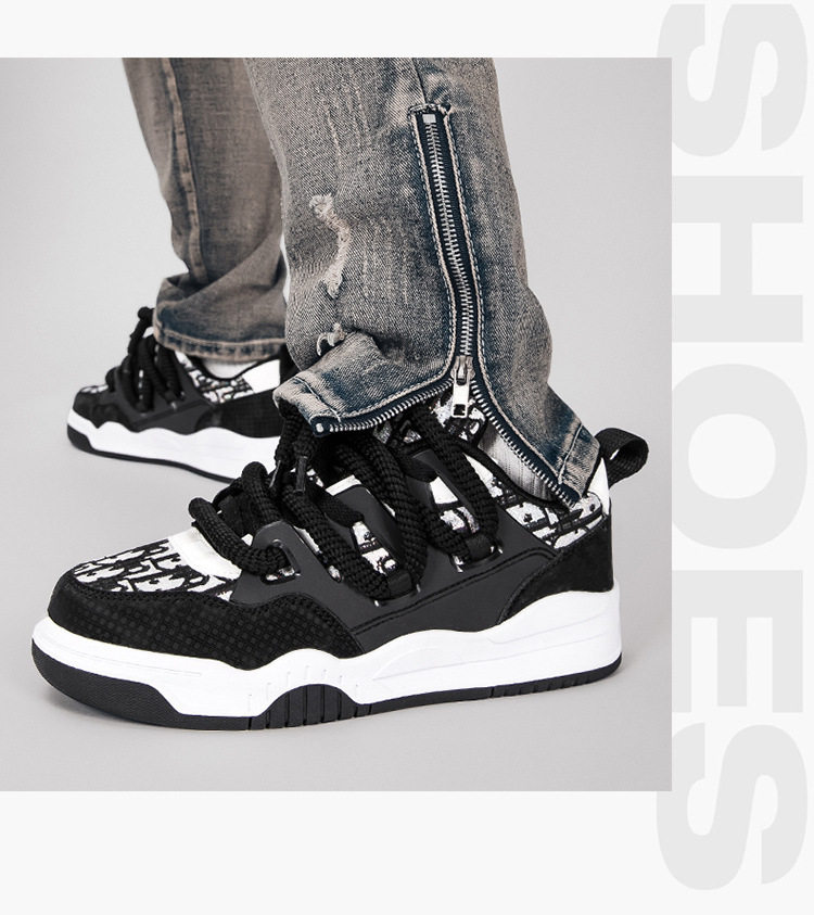 Giày sneaker unisex cổ thấp đế dày phối màu, thân lưới thoáng khí, form rộng dễ mang — Trắng, đen chi tiết 22