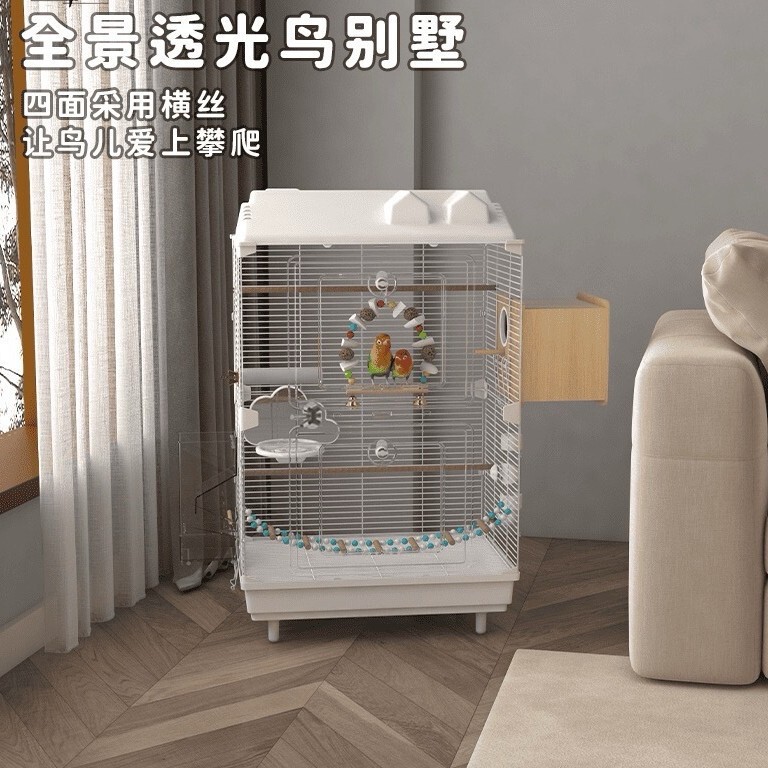 Acrylic Bird Cage for Budgerigars, Lovebirds, Cockatiels, and Finches with Embroidery Eyes, Large Villa-Style Ornamental Bird Cage