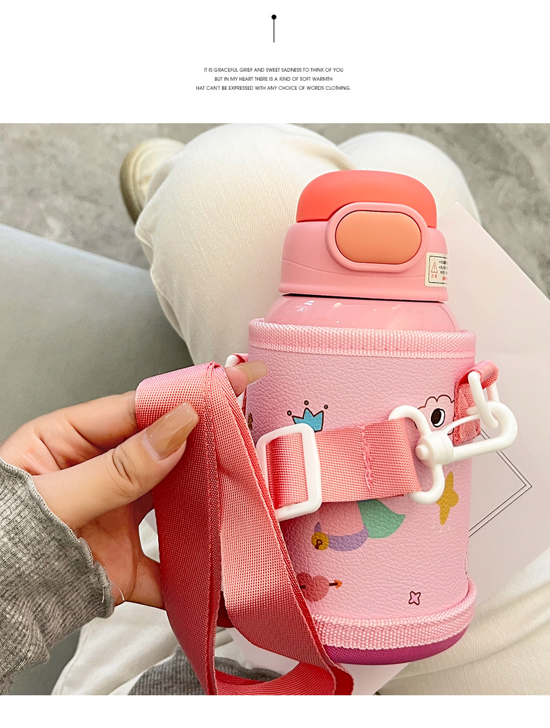 Wholesale straw cups, children's insulated cups, cute cartoon, high appearance level baby water cups, portable water bottles for school, double-drinking cups pic 39