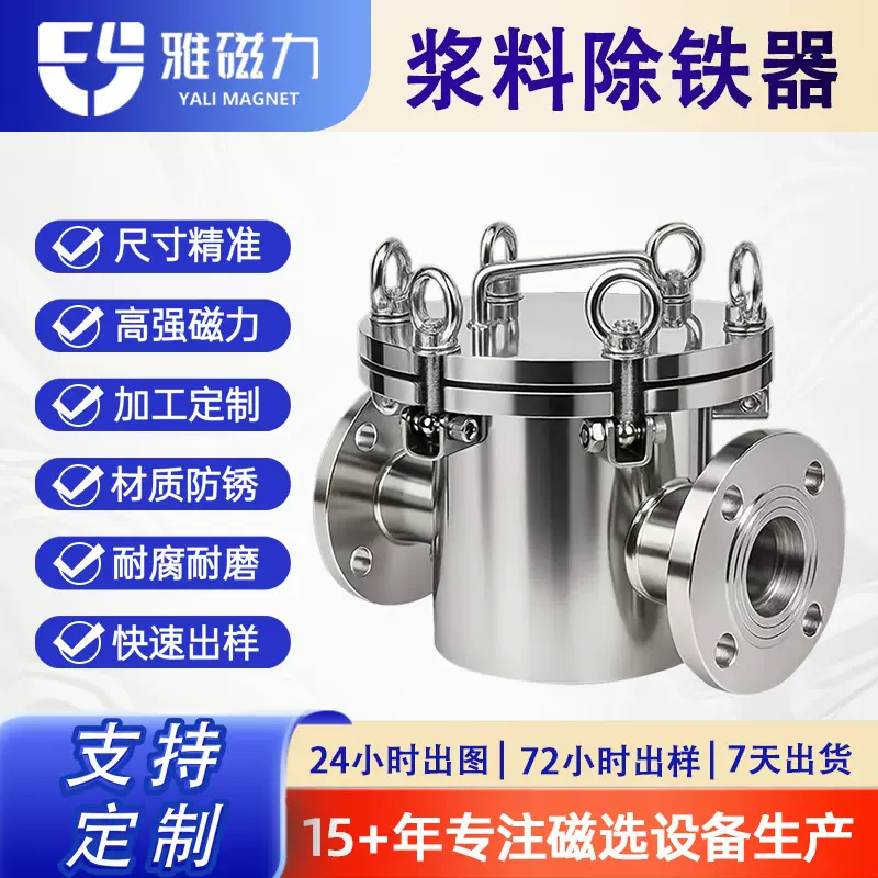 管道除铁器不锈钢食品级易清洁湿式体自卸式除铁器磁性过滤器