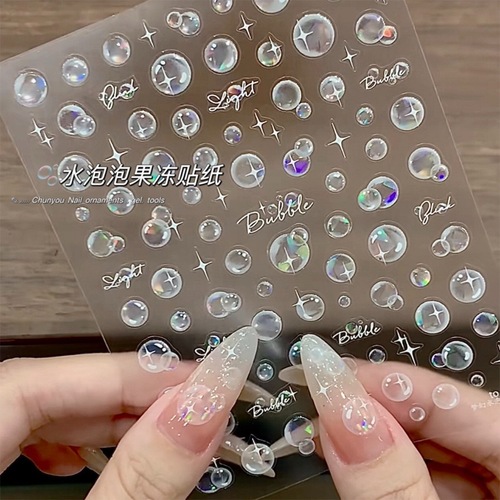 Water Bubble Nail Decal 3D Gel Bubble Nail Art Sticker Dreamy Ocean Wind Nail Decoration Sticker