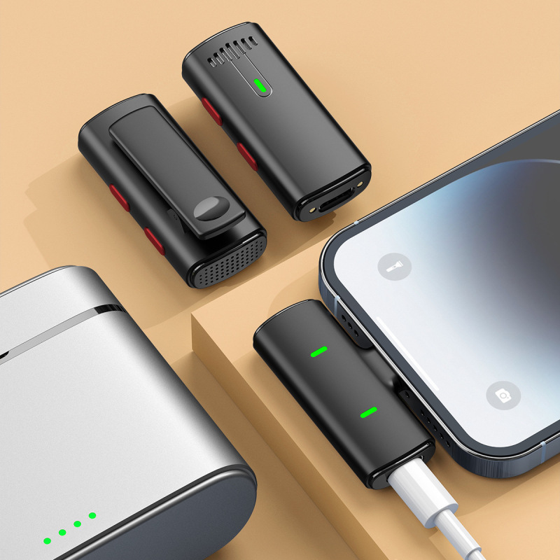 新型屋外ライブ配信用ノイズキャンセリング録音用ラベリアマイク、ユニバーサル1対2マイク、Bluetooth伴奏マイク、携帯電話用|undefined