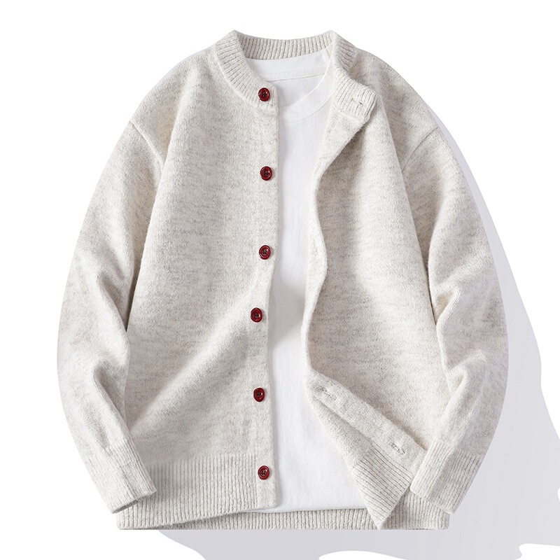 Designer thick-line blue knitted cardigan jacket, autumn atmosphere sweater, men's heavy-weight cardigan jacket for single wear