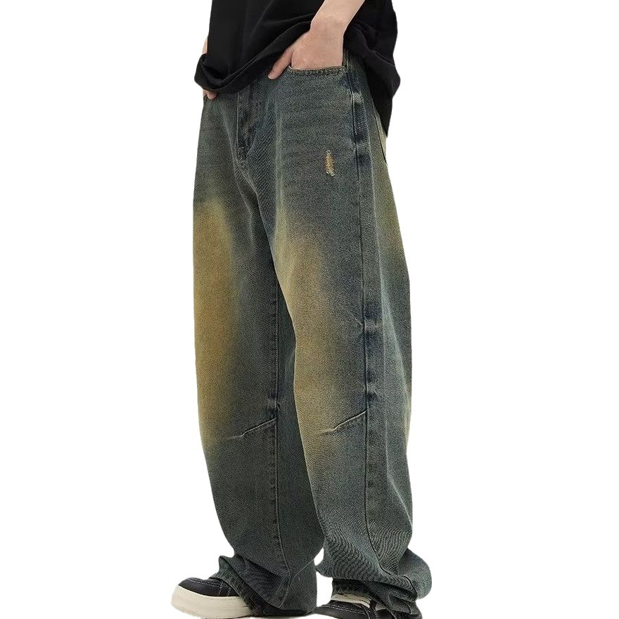 American Street retro wide-leg jeans marca de moda todo partido suelto recto fregona pantalones casuales hombres de moda