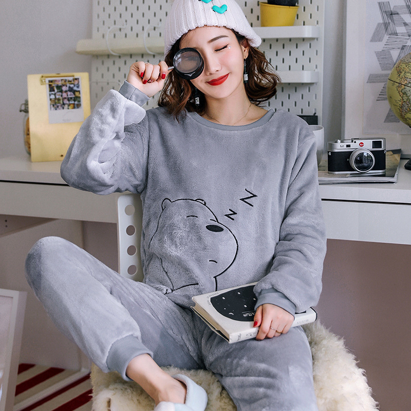 Autumn and Winter 2023 Pajamas Flannel Women's Cartoon Internet Popular Explosions Crewneck Pullover Home Clothes suit Low Price Running Quantity