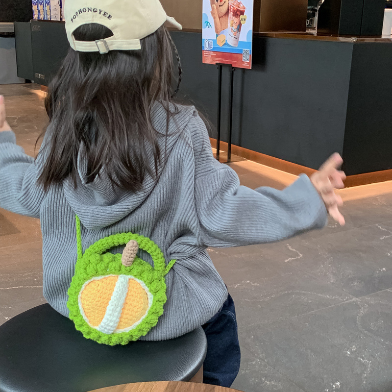 Hombre y mujer ganchillo tejido a mano bolso de hombro Durian muñeca bolso de mochila infantil lindo mini bolso