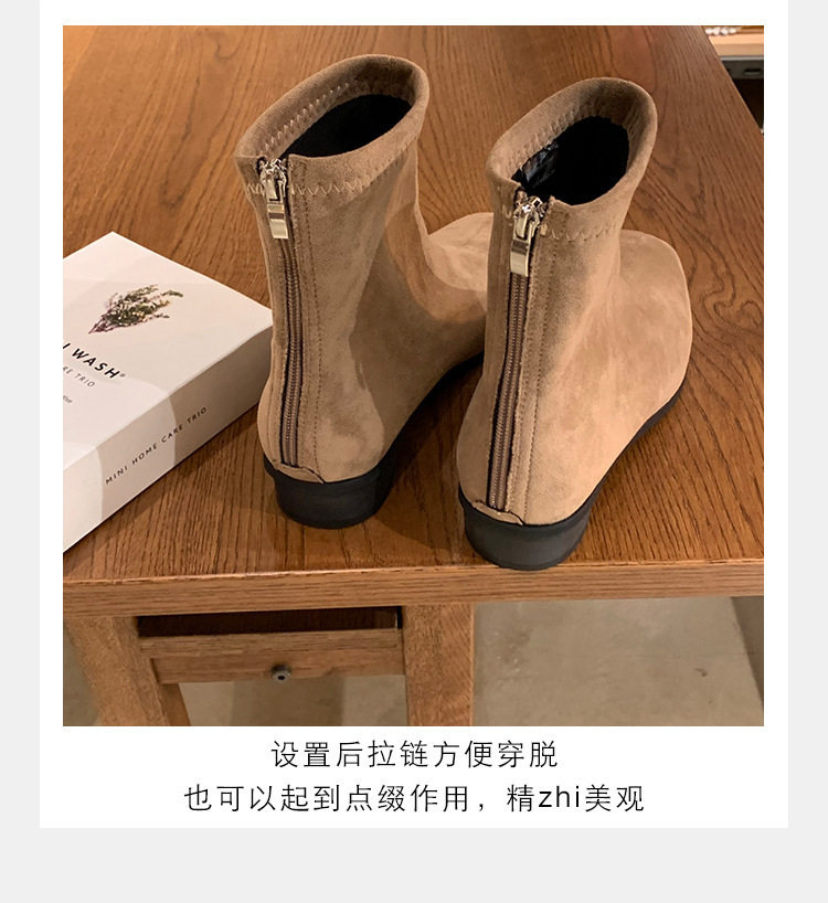 Bốt Chelsea nữ da thật mũi vuông gót 3-5 cm cổ thấp phong cách Hàn Quốc — Kaki, Kaki (cộng với nhung), Màu nâu (cộng với nhung), Màu trà sữa chi tiết 9