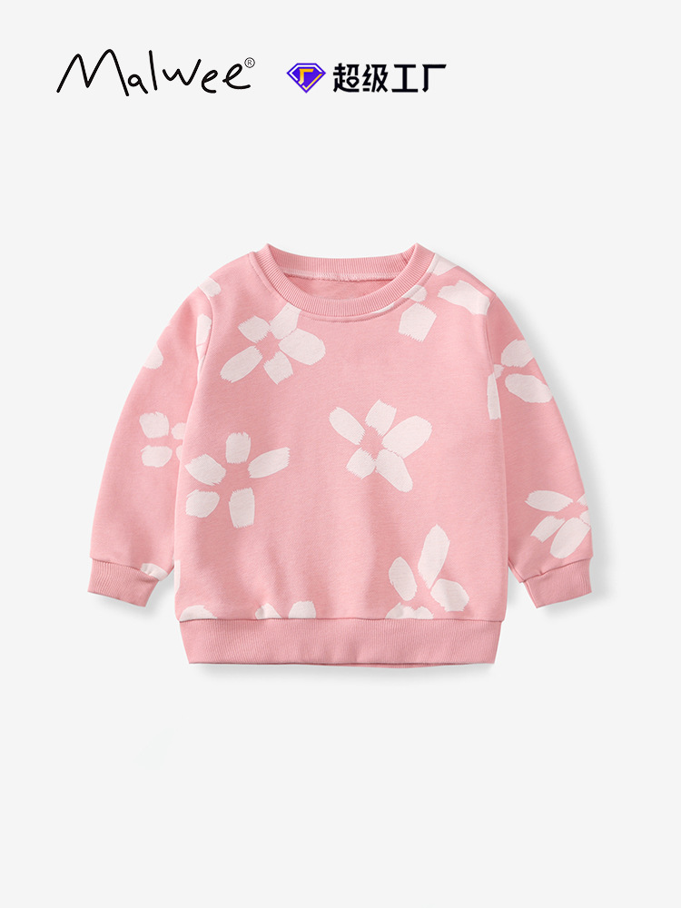 Sudadera de niña malwee transfronteriza otoño e invierno nuevo estilo europeo y americano niños pequeños y medianos estampado estilo occidental cuello redondo manga larga casual top