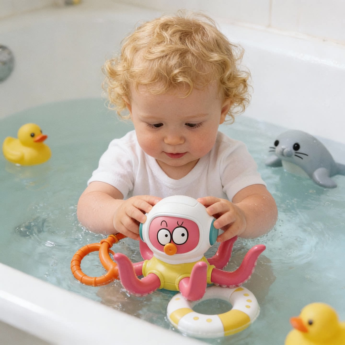 Cross-Border Baby Toy Octopus Ring Toss Baby Bath Water Toy Octopus Bathroom Toy for Boys and Girls Grasping Training