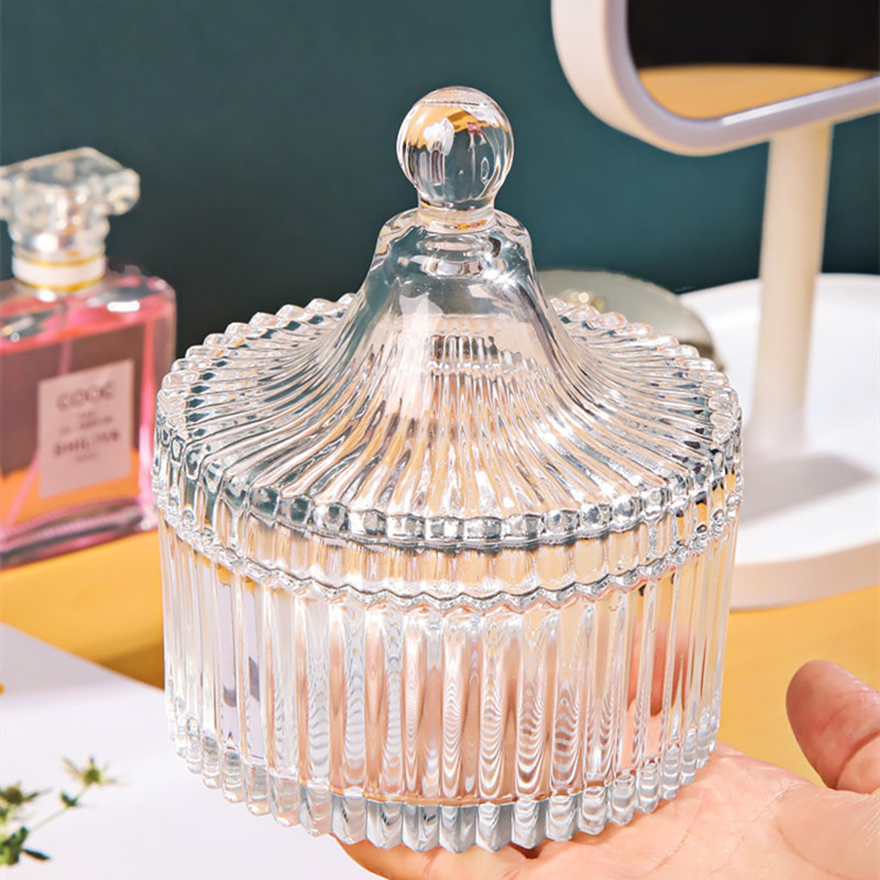 ✅ Whole Box Wholesale! Scandinavian Glass Jar Transparent Candy Jar Storage Jar with Lid Cotton Swab Makeup Brush Storage Box