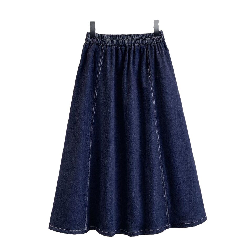 Chân váy denim dáng chữ A cạp cao có nơ, dáng midi che khuyết điểm tôn dáng — Màu xanh dương