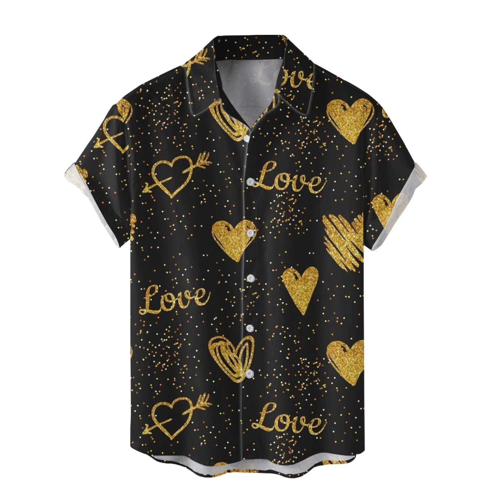 Camisas nuevas para hombres de comercio exterior europeo y americano transfronterizo Serie del día de San Valentín Camisa casual de manga corta con estampado digital 3D