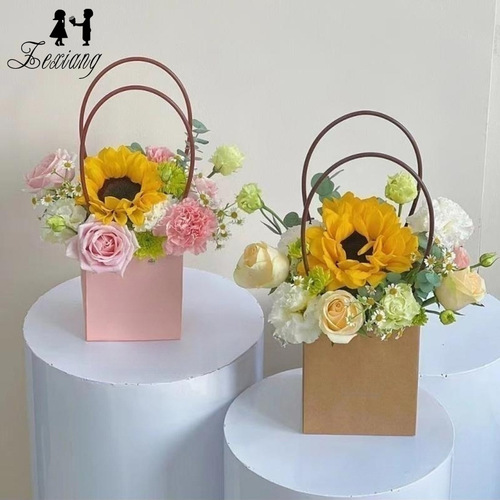 Mother's Day Sunflower Tote Bag Thickened Waterproof Kraft Paper Flower Packaging Handmade DIY Packaging Material Wholesale