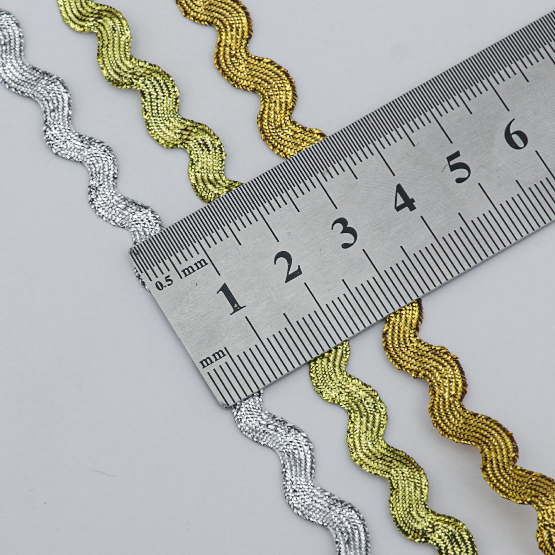 Cinturón curvo de onda de oro y plata de color de 5mm con borde S de onda de agua y borde creciente con cinta de encaje de joyería de ropa de bricolaje hecha a mano