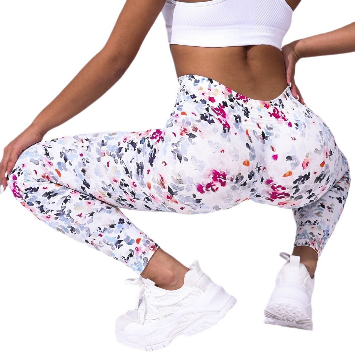 Flor impresa sin costuras Pantalones de correo de cintura alta de mel桃 Pantalones de correo ajustados Pantalones de fitness sexy