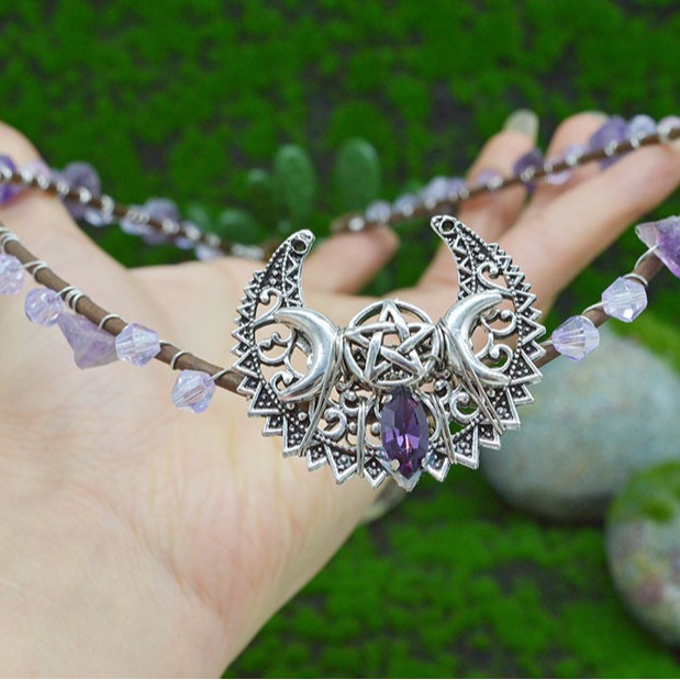 Crystal Moon Star Bride Crown Headdress For Wiccan Wedding_voghion.com