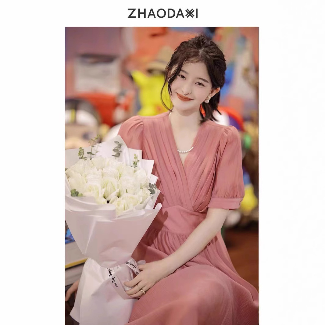 Đầm maxi nữ cổ V lưng cao chất Tencel mềm mại — Màu trắng