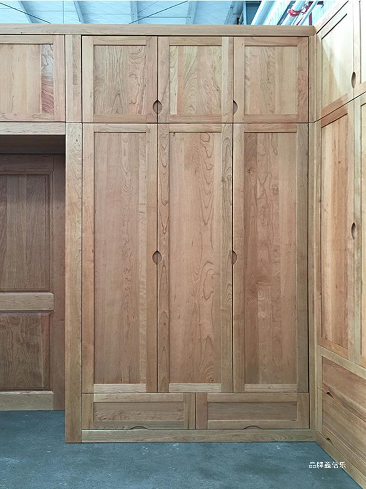 White Solid Wood Master Bedroom Wardrobe Bulk Custom Solid Wood White Raw Wood Specifications Large Capacity Retro Wardrobe