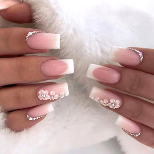 Nail stickers for manicure with rhinestones, fake nails, french style, European style