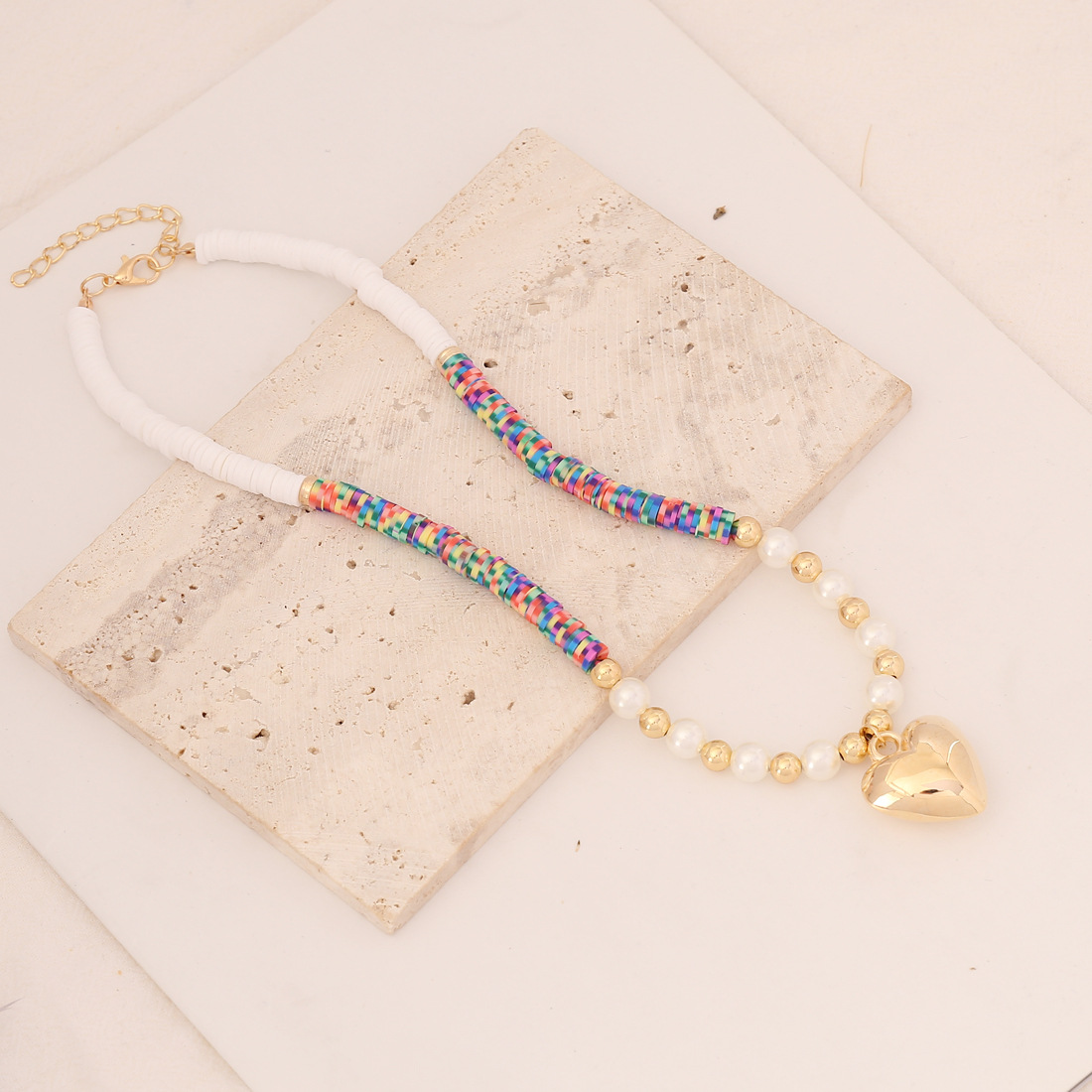 Bohemian Polymer Clay Pearl Handmade Heart decor Necklace