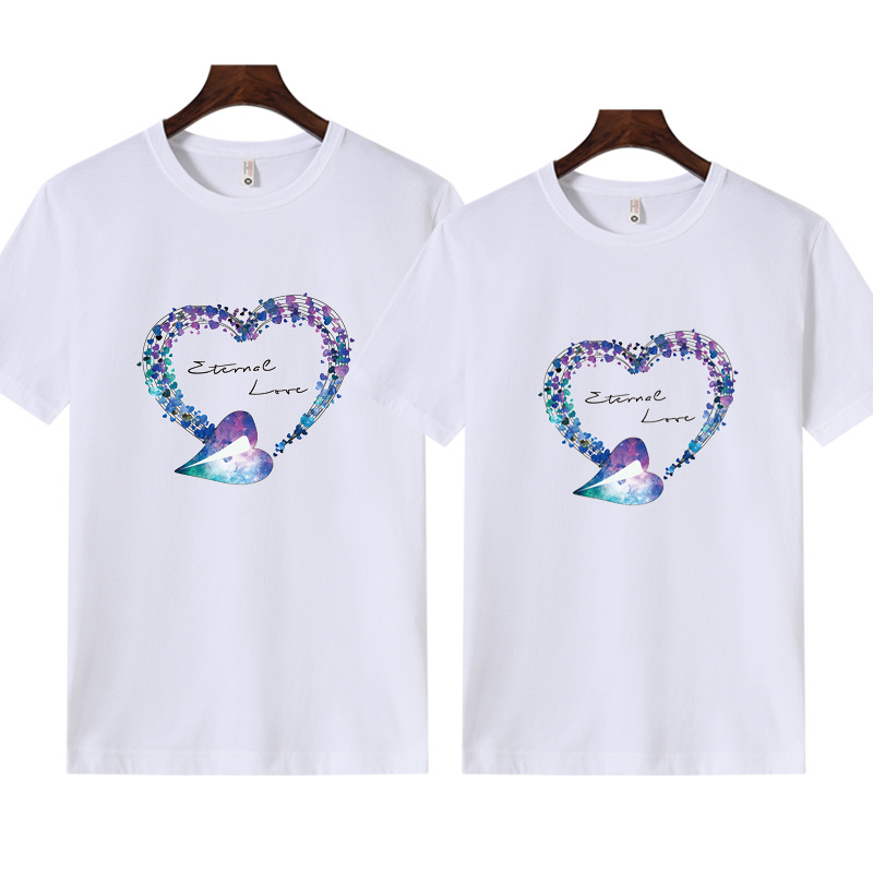 Summer short-sleeved couple outfit, loose plus size, round neck, trendy urban casual cartoon student short-sleeved t-shirt for women.