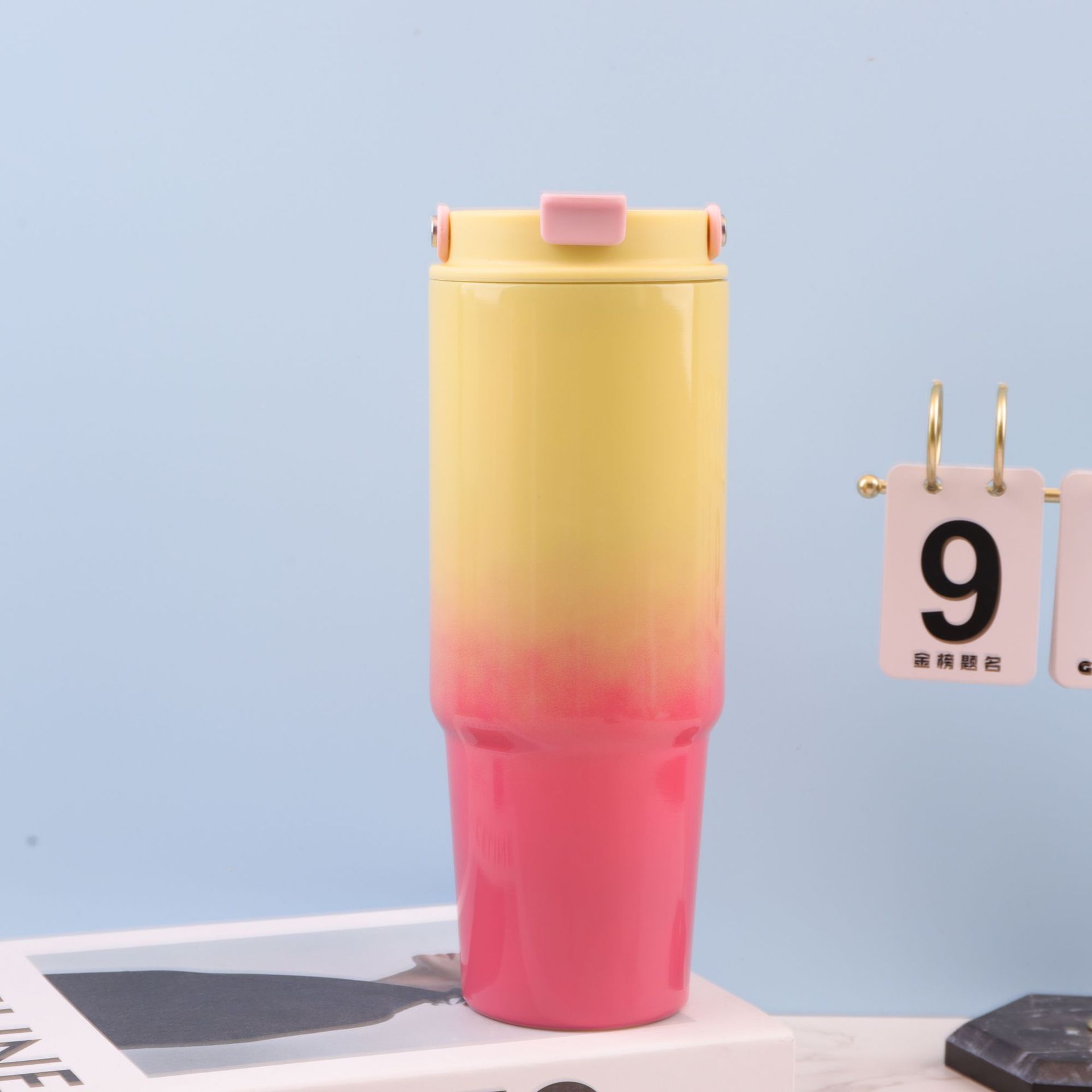 Taza termo portátil de acero inoxidable con color degradado transfronterizo caliente de 30oz, taza de agua para automóvil con pajita portátil al aire libre de gran capacidad