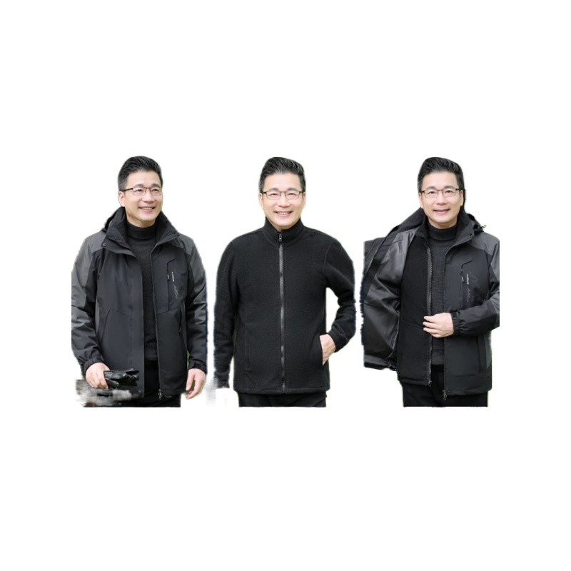 (2개) 아빠의 충전 옷 중년 및 노인을위한 봄과 가을 코트 중년 남성 가을 및 겨울 옷 플러스 벨벳 세트 3 대 1