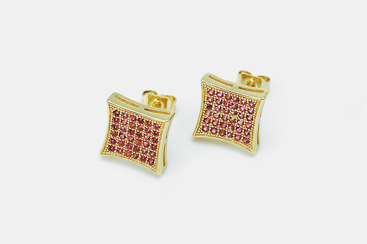 Copper Material Exquisite Fashion Gold-plated Zircon Stud Earrings Square Stud Earrings Cross-border Supply Exquisite All-match Small Zircon Earrings
