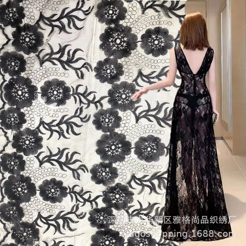 夏季网纱小碎花绣花欧美花边花色时装面料|ms