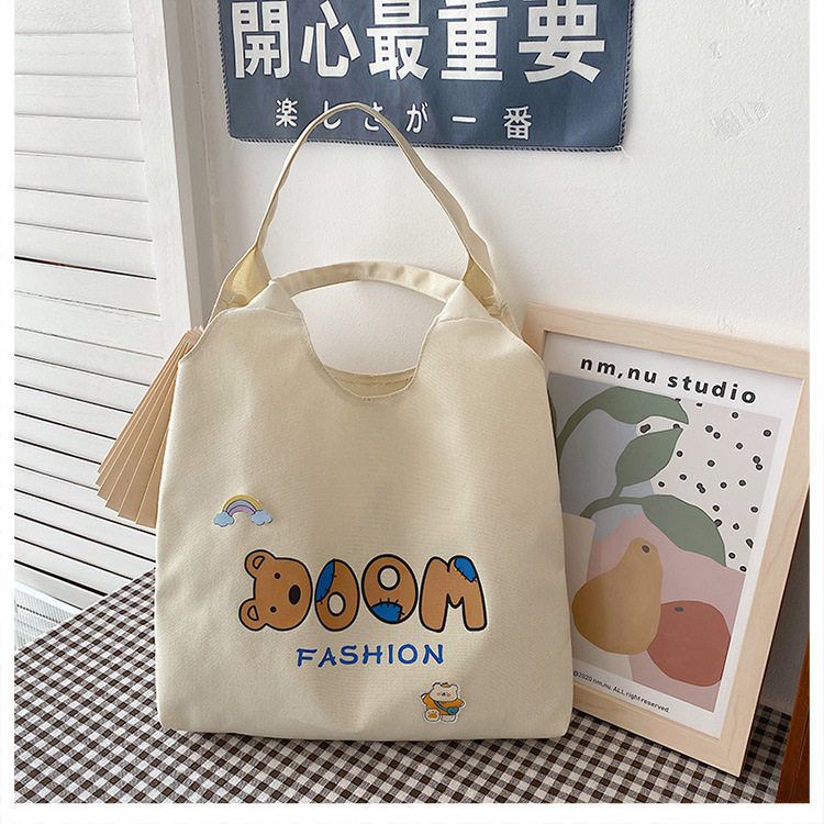 2021 Summer Japanese-style simple canvas bag, student backpack, single-shoulder handbag for going out, cartoon badge cotton bag undefined
