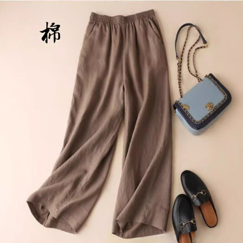 Loose Mom Linen Wide-leg Pants Slimming Casual Pants Women's Cotton and Linen Ankle-length Pants All-match Summer plus size Straight-leg Pants