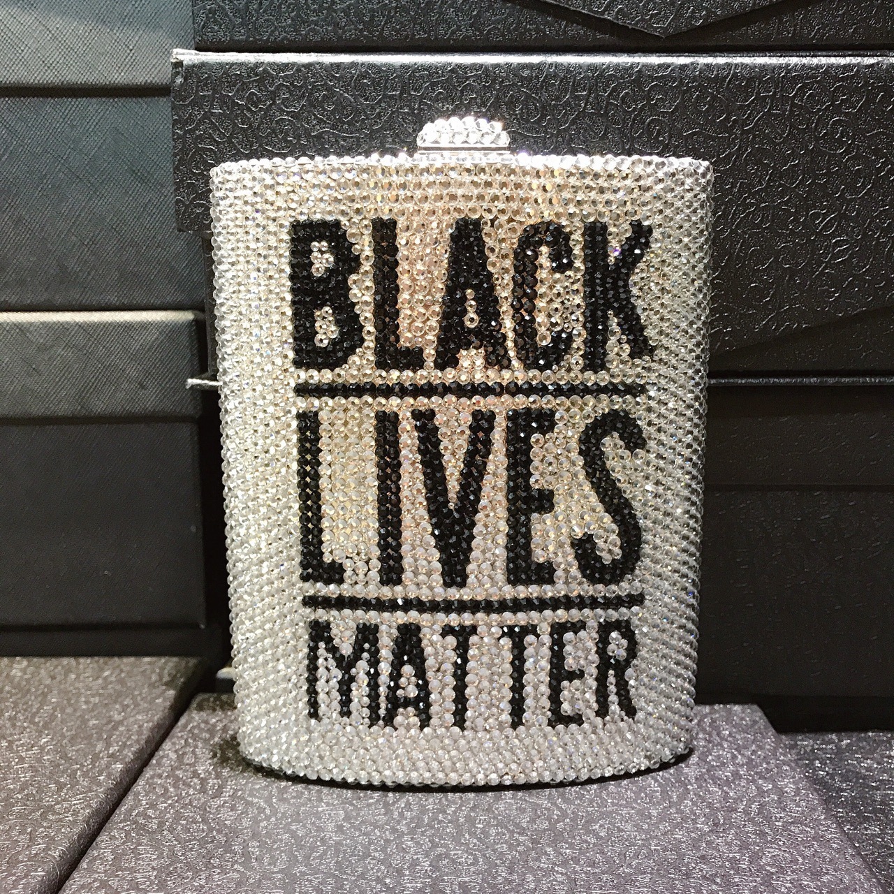 Black Lives Matter letras con diamantes bolsas de cena caja de metal con diamantes llenos bolsas de mano personales bolsas de banquete