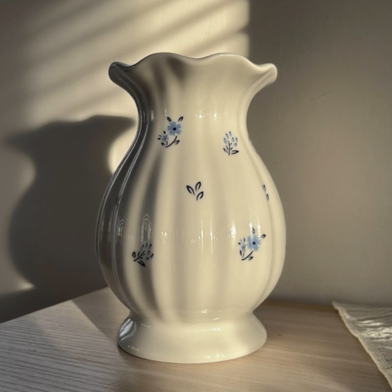 法式陶瓷花瓶轻奢高级感插花复古鲜花客厅摆件白色欧式碎花花瓶|undefined