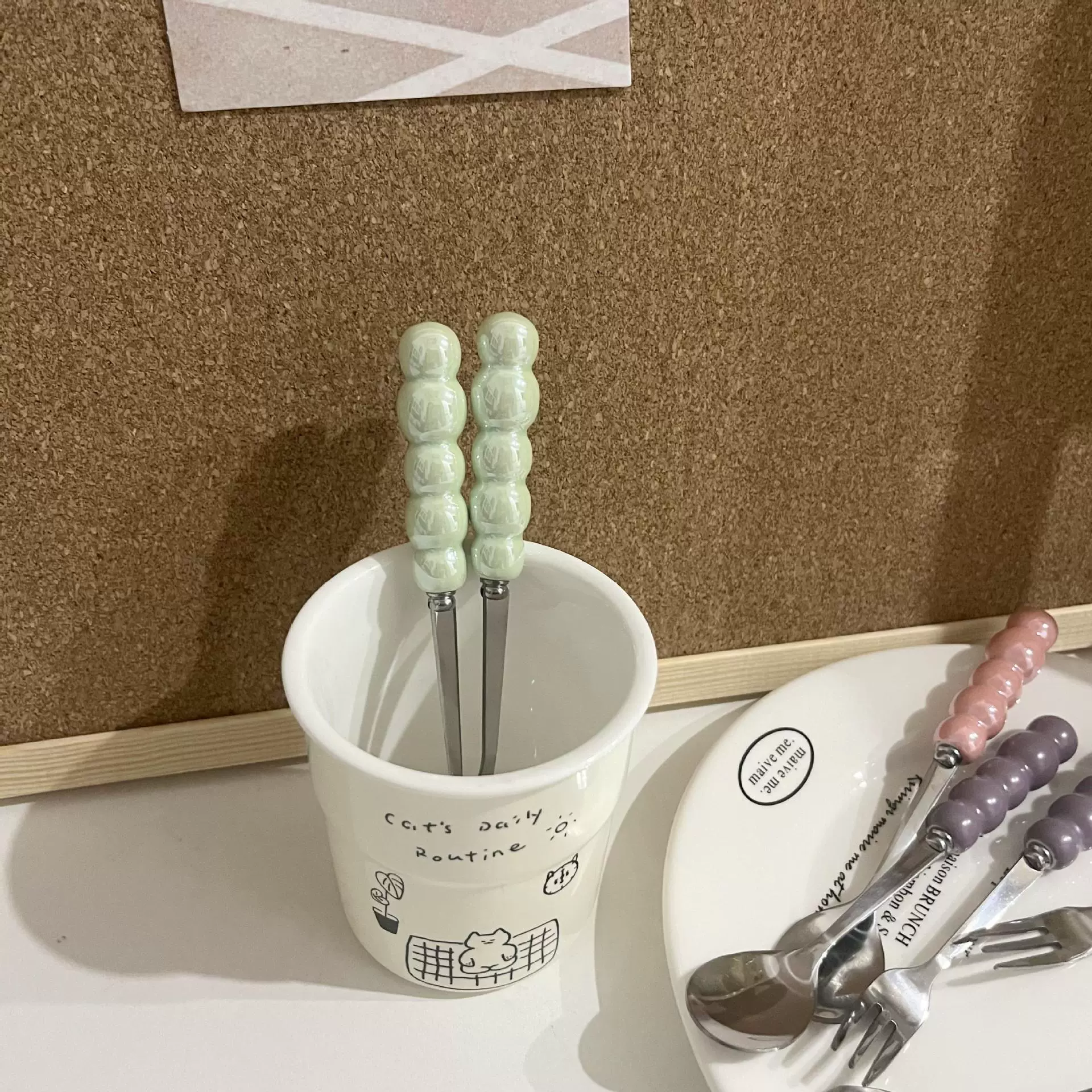 Керамическая ручка из нержавеющей стали от Pearl, столовые приборы, десертная вилка для фруктов