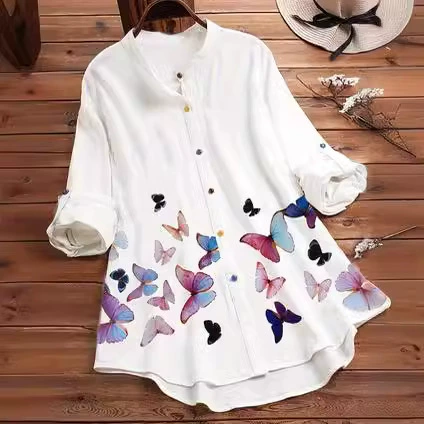 Весенний и осенний хлопок и льняные женские рубашки с длинными рукавами