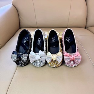 Girls' Shoes Children's Princess Shoes 2024 New Summer Crystal Small Leather Shoes Single-layer Shoes Soft-soled Summer Girl's Baby