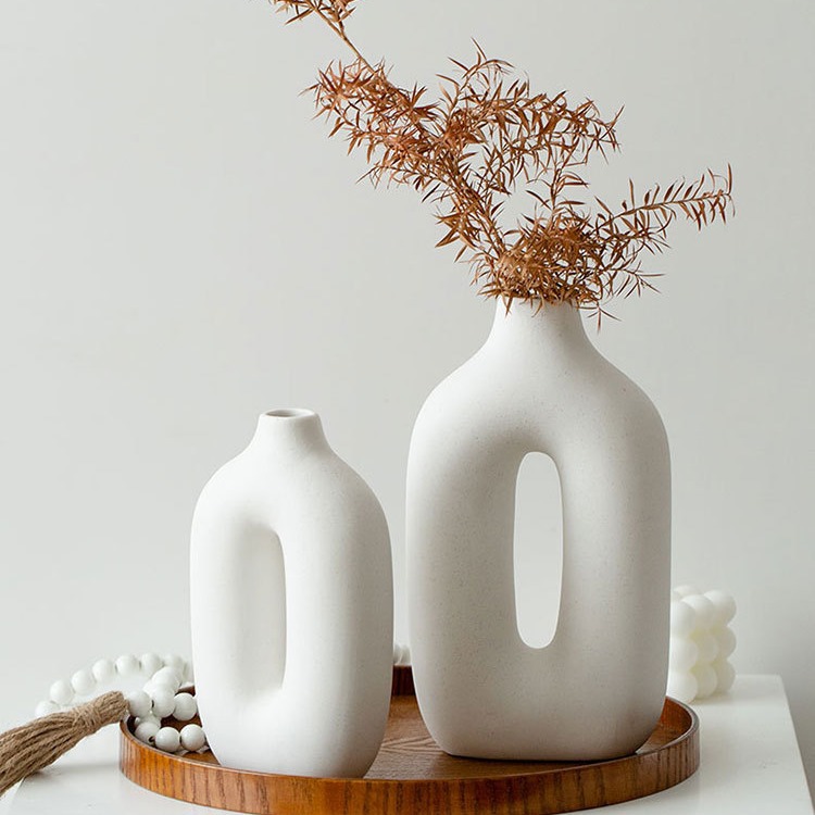 Simple moderno florero de cerámica hogar florero blanco de cerámica artesanía china decoración del hogar Amazon Venta caliente