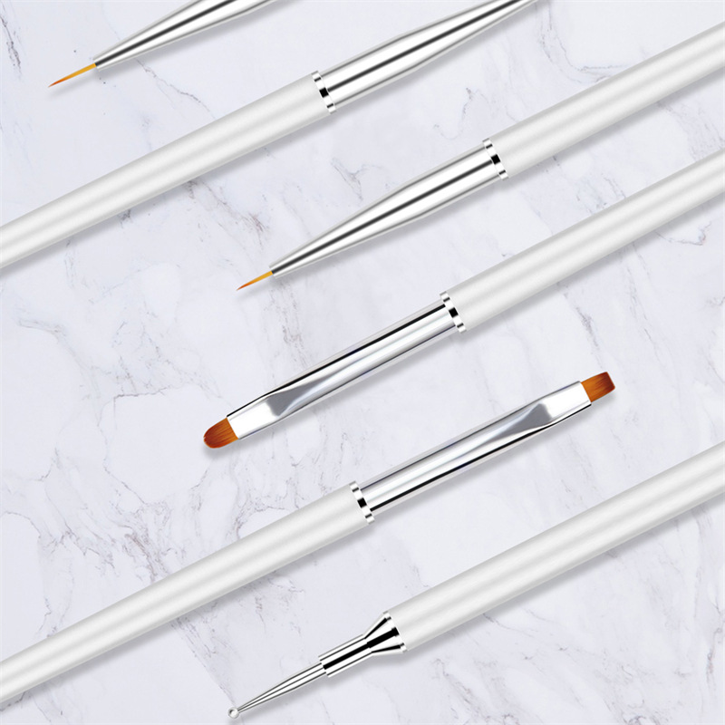 Cross-border Especial 6-piece pluma de pintura de uñas pluma de taladro de doble cabeza varilla de metal pluma de dibujo pluma de fototerapia pluma conjunto de belleza de uñas