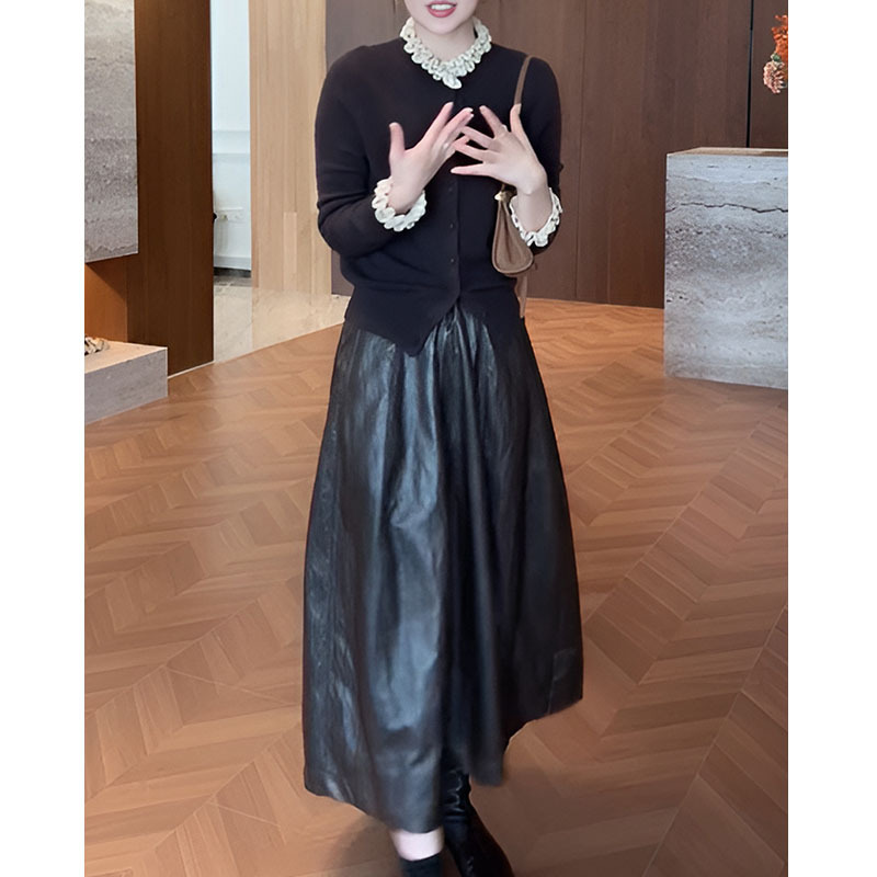 韩系慵懒风长袖针织开衫女2025秋季新款设计感木耳边拼接修身上衣|undefined
