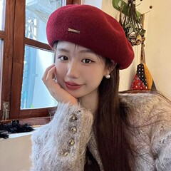 厚くて大きなウールベレー帽、女性用秋冬クラシック多用途顔見せ小さなレトロ暖かい韓国画家帽子