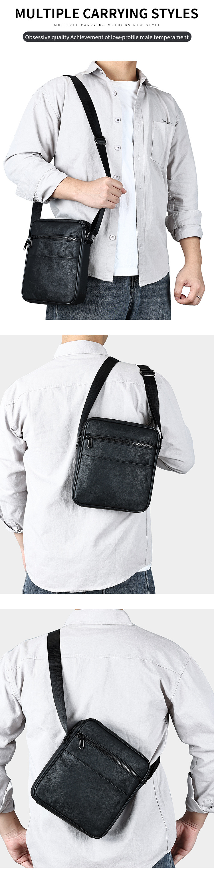 Túi đeo chéo nam da thật cao cấp phong cách Hàn Quốc, đi làm công sở — màu đen, 21cm*5cm*24cm chi tiết 5