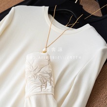 外贸清仓~剪标捡漏精美国风刺绣拼接宽松圆领长袖T恤上衣女打底衫