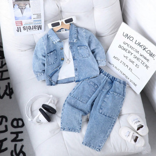 Children's Denim Jacket Spring and Autumn Style Boys' Autumn Outfit Trendy 2025 New Set Foreign Trade Cross-Border E-Commerce