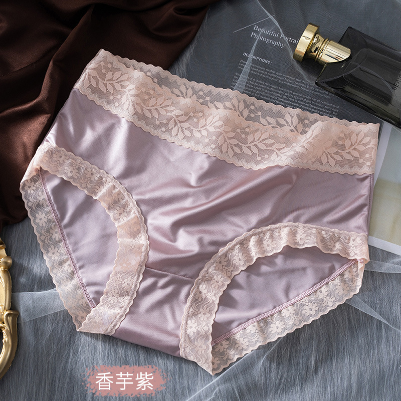 Encaje sexy Ropa interior de cintura media de las mujeres Cómodo Algodón puro agradable a la piel entrepierna antibacteriana transpirable Seda de hielo ligero más calzoncillos de tamaño