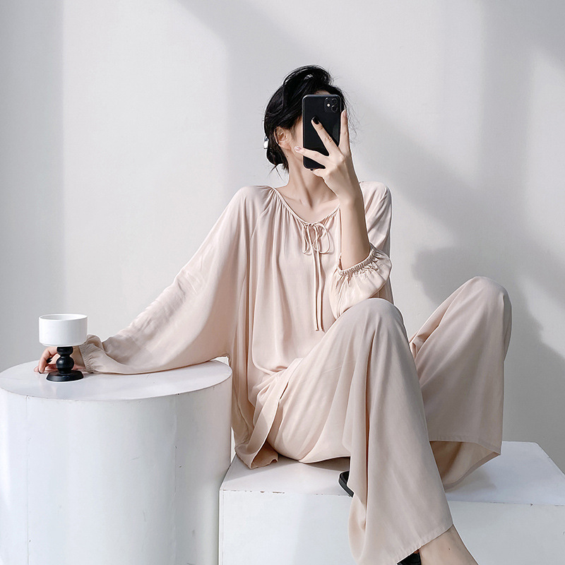 Muzhen Silk New Cotton Silk Nightgown for Women, Spring and Summer Long Sleeve, Chinese Style Sweet Bow, Plus Size Homewear Muzhen Silk New Cotton Silk Nightgown for Women, Spring and Summer Long Sleeve, Chinese Style Sweet Bow, Plus Size Homewear