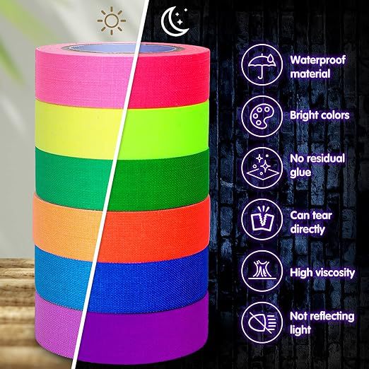 Cintas de tela UV fluorescente película escenario magia props luz nocturna fácil de identificar color alta viscosidad