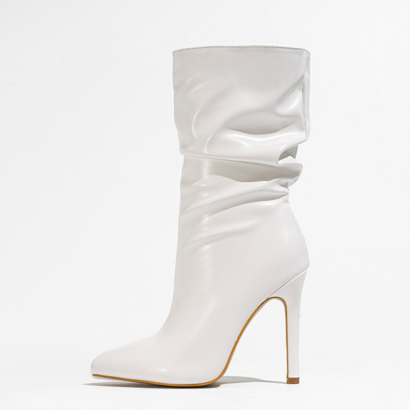 Order Payment—Cross-Border 2024 European and American Foreign Trade New Style Women's Boots, Pointed Toe, Thin High Heels, Natural Wrinkle, Side Zipper Short Boots, Size 42