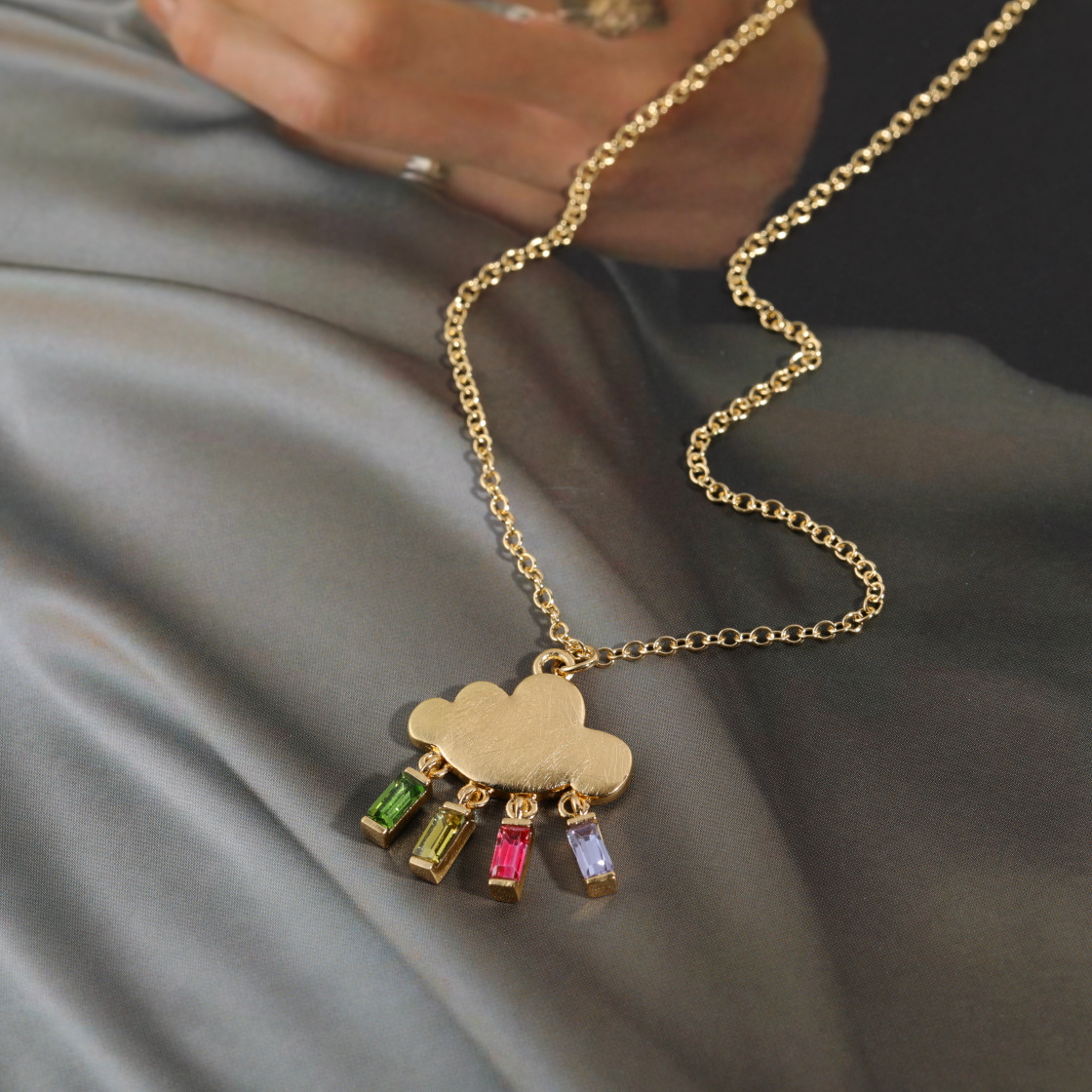 Fashion Cute Cloud Shape Inlaid Four-color Zircon Copper Necklace display picture 4