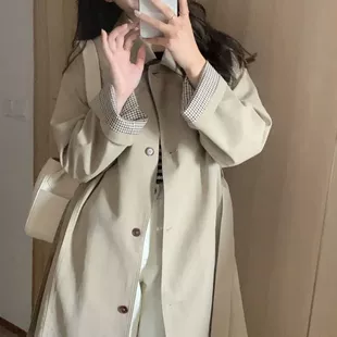 Осеннее trench coat, хаки длинная куртка, 2024 год, для подростков, корейский стиль, британский стиль, средняя длина