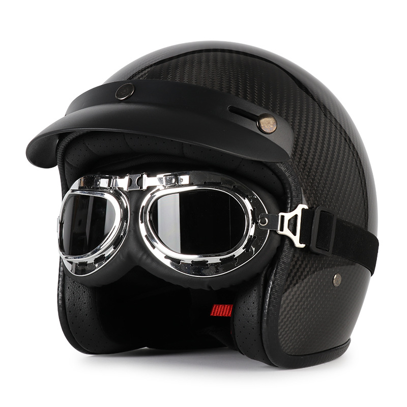 [En Existencia] Casco de Motocicleta Retro de Fibra de Carbono, Certificado 3C, Casco 3/4, Casco de Seguridad para Motocicleta, Apto para Todas las Estaciones